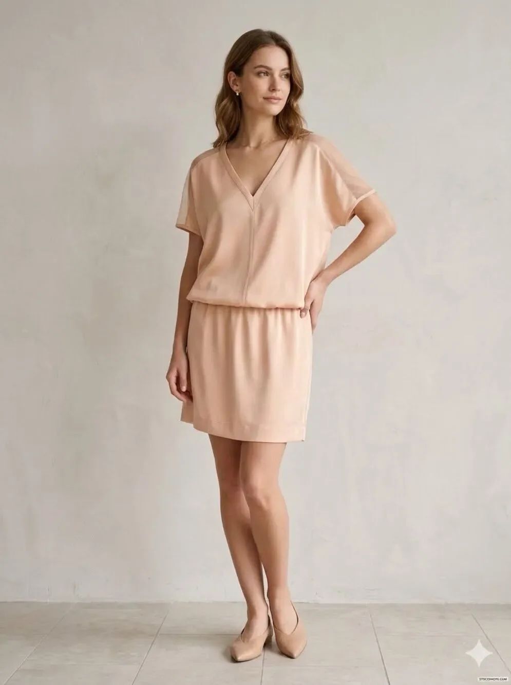 Red Valentino Blouson Mini Dress Sheer Lace Sleeve Feminine Summer Size 44 NWT